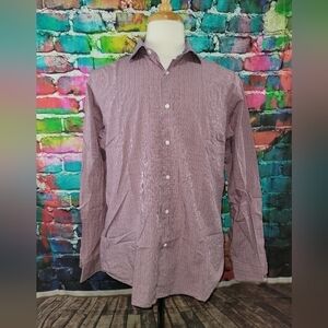 𝅺ben Sherman Plaid Button Down Long Sleeve Plaid Maroon/White